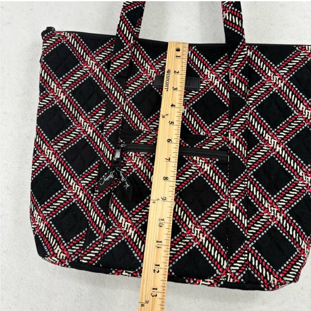 Vera Bradley Quilted Tote Handbag Minsk Plaid Black Red Zip Top Shoulder Bag - Picture 6 of 7